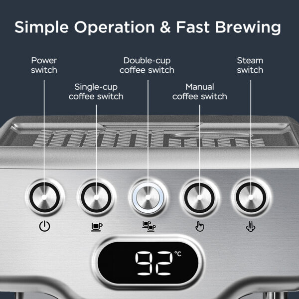 Geek Chef Espresso Machine, 20 Bar Espresso Machine With Milk Frother For Latte, Cappuccino, Macchiato, For Home Espresso Maker, 1.8L Water Tank, Stainless Steel. - Image 6