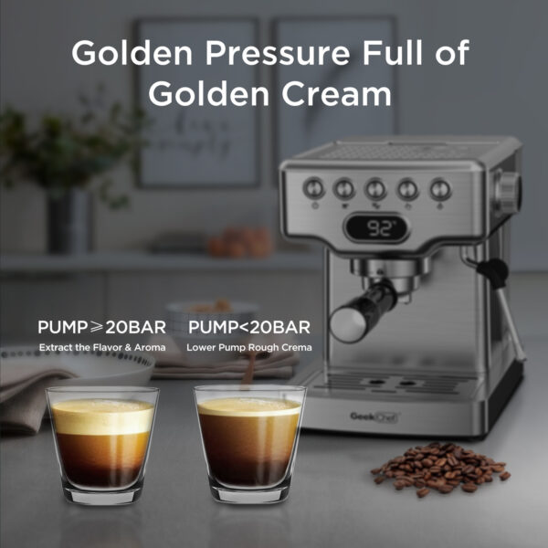 Geek Chef Espresso Machine, 20 Bar Espresso Machine With Milk Frother For Latte, Cappuccino, Macchiato, For Home Espresso Maker, 1.8L Water Tank, Stainless Steel. - Image 10