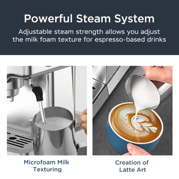 Geek Chef Espresso Machine, 20 Bar Espresso Machine With Milk Frother For Latte, Cappuccino, Macchiato, For Home Espresso Maker, 1.8L Water Tank, Stainless Steel. - Image 3